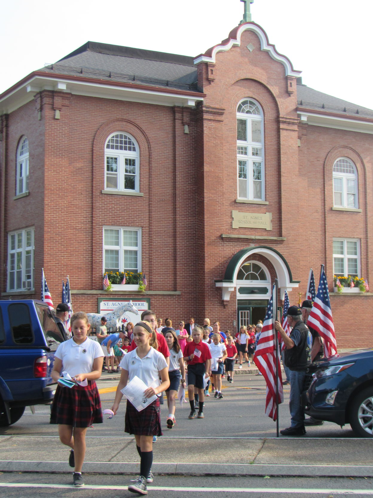The Patriot Guard formed an honor line for the Veterans and students
